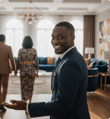 Professional real estate agent with client